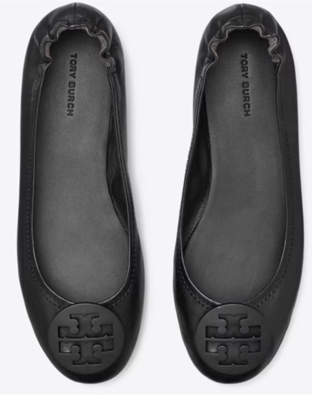 Tory Burch Minnie flats foldable travel all leather metal logo US 6